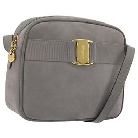 Borsa a tracolla Salvatore Ferragamo Vala in camoscio grigio con dettagli dorati Auth BA14925
