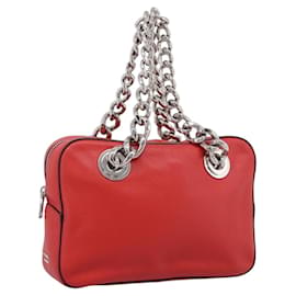 Borsa a mano con catena PRADA in pelle rossa argento Auth 198640V