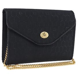 Borsa a tracolla Christian Dior Honeycomb Chain Canvas Black Gold Tone Auth BA14988V