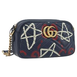 Borsa a tracolla GUCCI GG Marmont in pelle Navy Gold 447632 Auth ka5749A