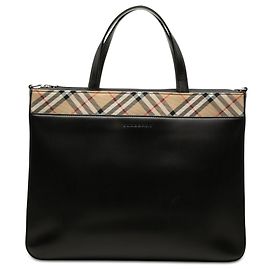 Burberry Nova Check Canvas Trimmed Leather Satchel in Schwarz