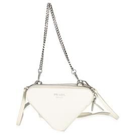 Borsetta a tracolla mini triangolo Prada in pelle Saffiano bianca