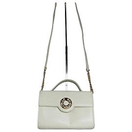 Autre Marque Borsa a tracolla vintage Hanae in pelle Avorio con catena dorata