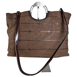 Tote Vintage Courreges in pelle scamosciata e rifiniture Marrone Argento