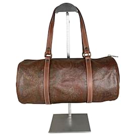 Borsa Duffle in Pelle Vintage Etro Stampa Paisley Rust Brown