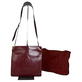 Borsa a tracolla vintage Cartier in pelle Burgundy Gold
