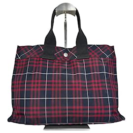 Borsa Tote Vintage Burberry Check Canvas Navy Red Cream
