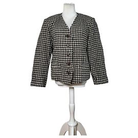 Vintage Issey Miyake Wolljacke Hahnentritt Navy Cream M