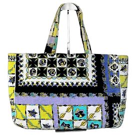 Emilio Pucci Borsa Tote Vintage Pucci Stampa Floreale Giallo Blu Nero