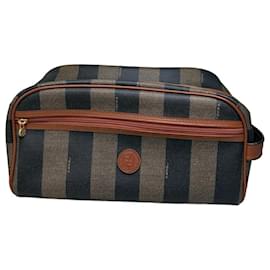 Beauty case Vintage Fendi Canvas Navy Brown Beige Gold