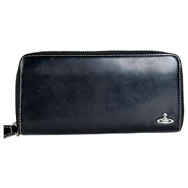 Vintage Vivienne Westwood Leder-Portemonnaie mit Reißverschluss Schwarz Silber