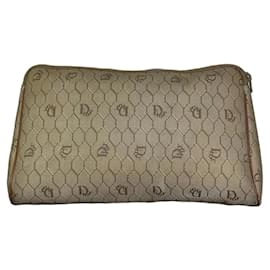 Clutch Vintage Dior in tela rivestita Beige Brown Gold