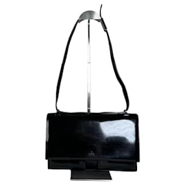 Borsa a Tracolla Vintage Gucci in Pelle Verniciata Nero Argento