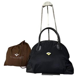 Borsa a tracolla vintage Bottega Veneta in nylon con catena Nero Argento