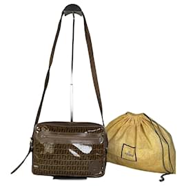 Borsa a spalla Vintage Fendi FF Monogram PVC Brown Tan