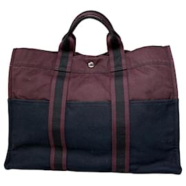 Hermès Bolso Tote vintage Hermes de lona Burgundy Black