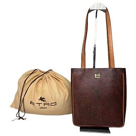 Vintage Etro Paisley Leder Tote Bag Burgundy Green
