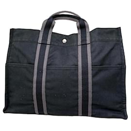 Hermès Borsa Tote vintage Hermes Canvas Nero Grigio Argento