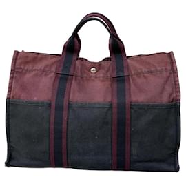 Hermès Borsa Tote vintage Hermes in tela Burgundy Black