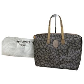 Tote Vintage Yves Saint Laurent Monogram Canvas Brown Cream
