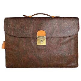 Vintage Etro Paisley Lederaktentasche Brown Rust Gold