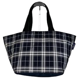 Bolso Tote vintage Burberry de nailon azul marino, blanco, gris