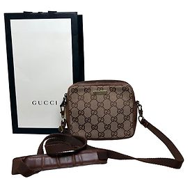 Borsa a tracolla Vintage Gucci GG Supreme Beige Brown Gold