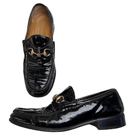 Vintage Gucci Loafer aus Lackleder Schwarz Gold EU37