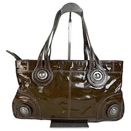 Tote Vintage Marni in pelle verniciata Marrone Scuro Argento