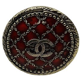 Chanel 2010 Rot / Brushed Gold CC Logo kreisförmiger Emaille-Locket-Ring