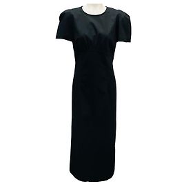 Autre Marque Kika Vargas Black Sygne gerafftes Midi-Kleid aus Stretch-Baumwolle mit Rundhalsausschnitt