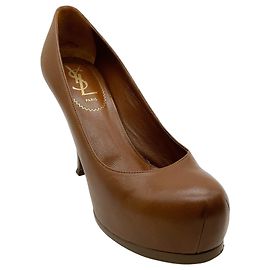 Décolleté con plateau Tribute in pelle marrone Saint Laurent