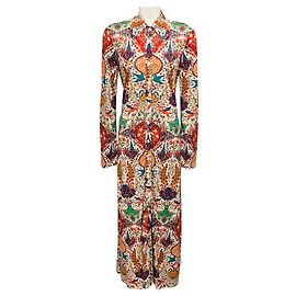 Vestido maxi camisero de manga larga y botones frontales Etro estampado multicolor Ivory / Red