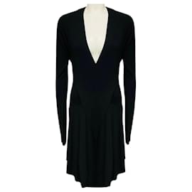Vestido cruzado Alexandre Vauthier negro de manga larga y escote en V en viscosa stretch