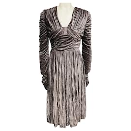 Vestido midi de terciopelo acanalado de manga larga Burberry Taupe