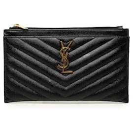 Saint Laurent Bill Pouch Clutch Bag in schwarzem Chevron Grain De Poudre Monogramm-Leder