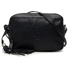 Picca borsa Lou Camera Bag in pelle di agnello monogrammata nera Saint Laurent