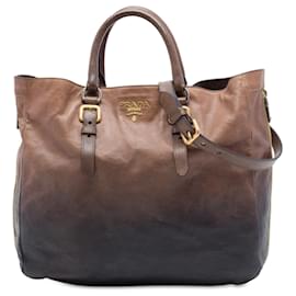 Borsa Tote convertibile Prada Ombre Vitello Daino marrone con zip laterale