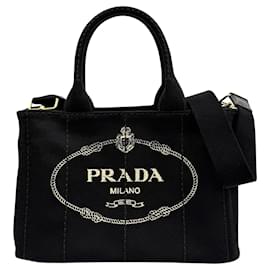 Borsa Tote Satchel Prada Small Canvas Canapa Logo Nera