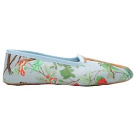 Pantofole stampate in raso Gucci Blue & Multicolor Designer Taglia 33