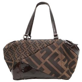 Borsa Boston Fendi Zucca & Patent Patchwork Marrone