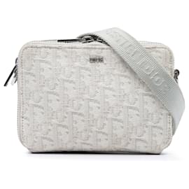 Borsa a tracolla in tela Dior Oblique marrone con doppia zip