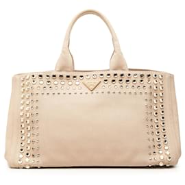 Prada Large Canvas Canapa Bijoux Satchel Beige