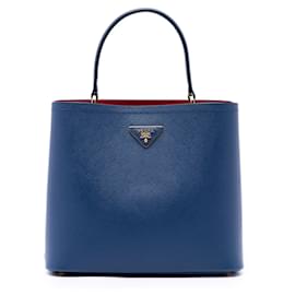 Borsa Satchel Prada Large Saffiano Cuir Panier Blu