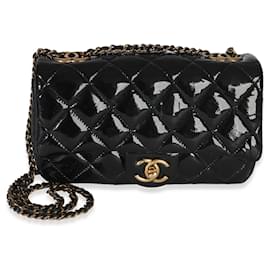 Chanel Black Quilted Patent Goatskin Small CC Eyelet Flap Bag