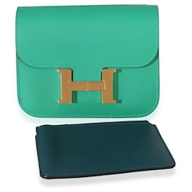 Hermès Menthe Vert Bosphore Evercolor Bicolore Constance Slim Wallet GHW