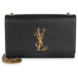 Borsa a catena Kate Medium Saint Laurent in pelle Grain De Poudre nera con monogramma a stelle