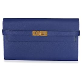 Carteira Hermès Kelly Longue em couro Epsom Bleu Electrique GHW