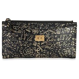 Chanel Black Gold Calfskin Crocodile Embossed Graffiti 2.55 Cocodile Reissue Zip