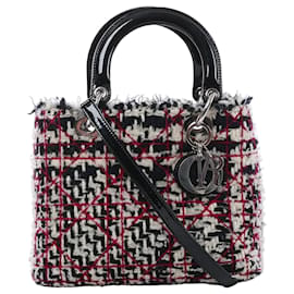 Dior Lady Dior Medium Tweed x Patent Leather 2Way Handbag in Black